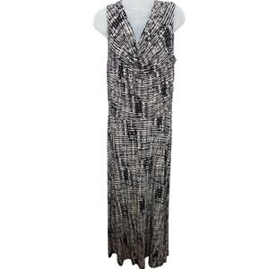 Calvin Klein Sleeveless V neck Maxi Dress Women's M Black Pink Abstract Print